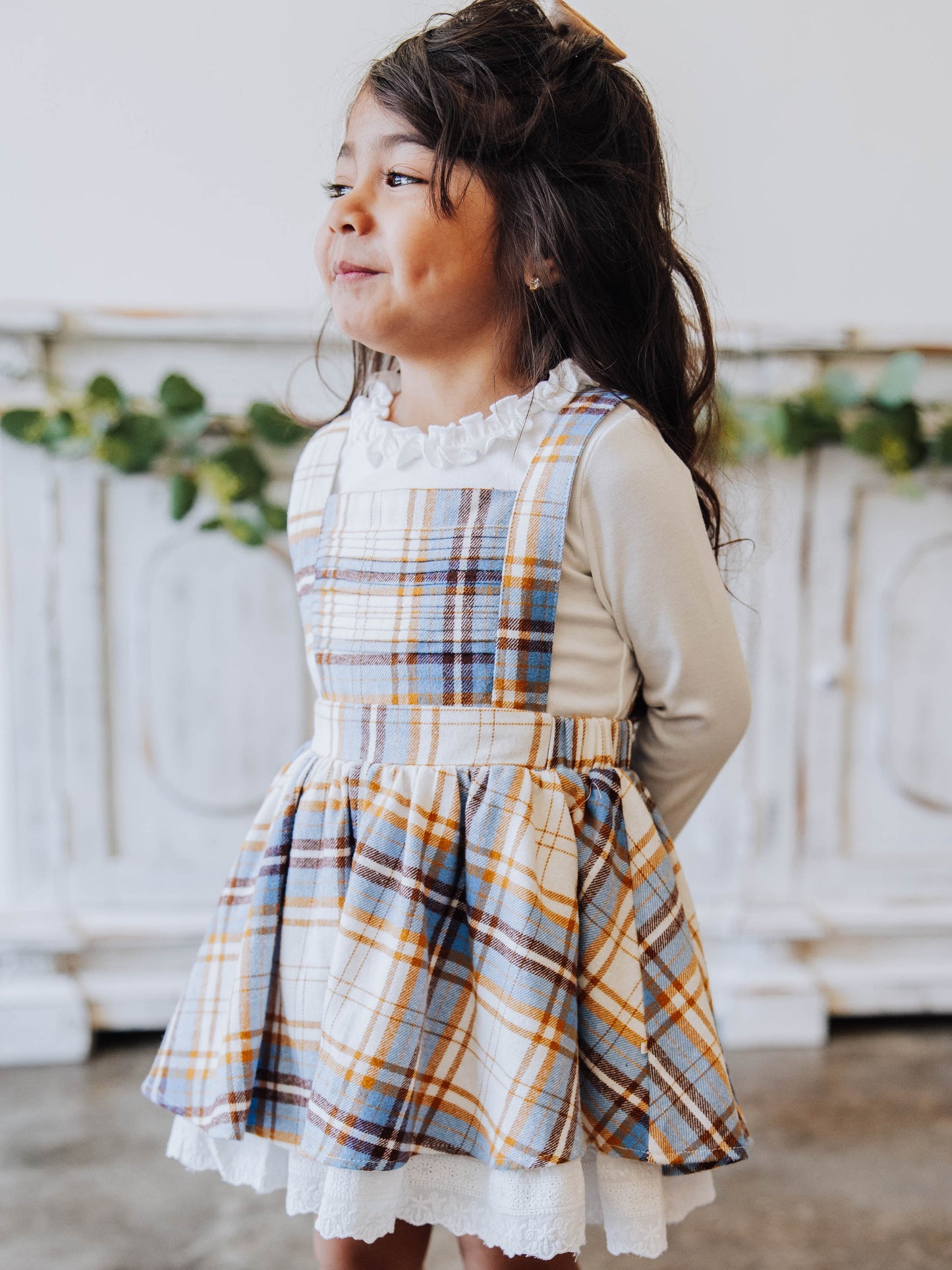 Pinafore Set - Blue Stone Plaid