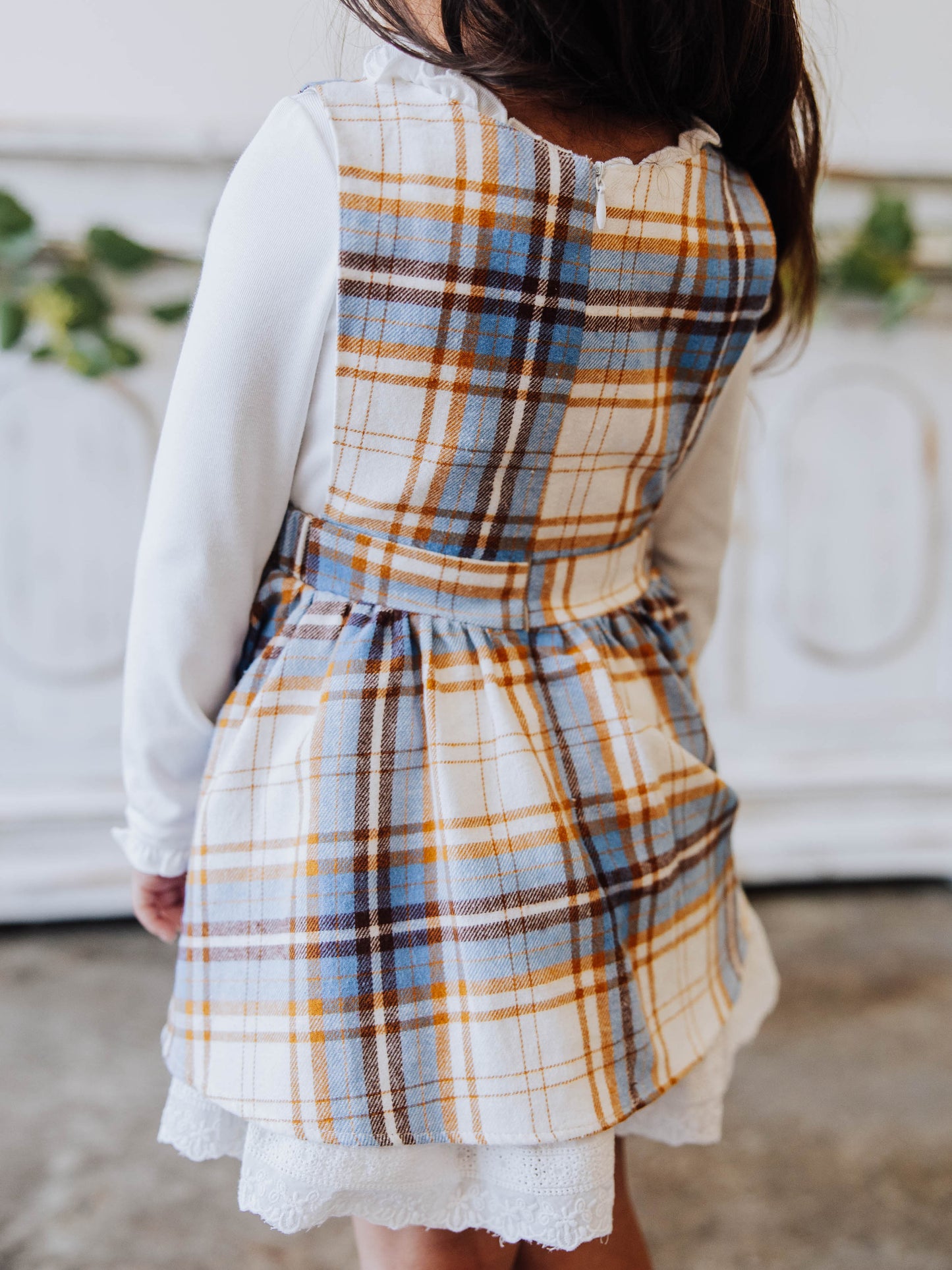 Pinafore Set - Blue Stone Plaid