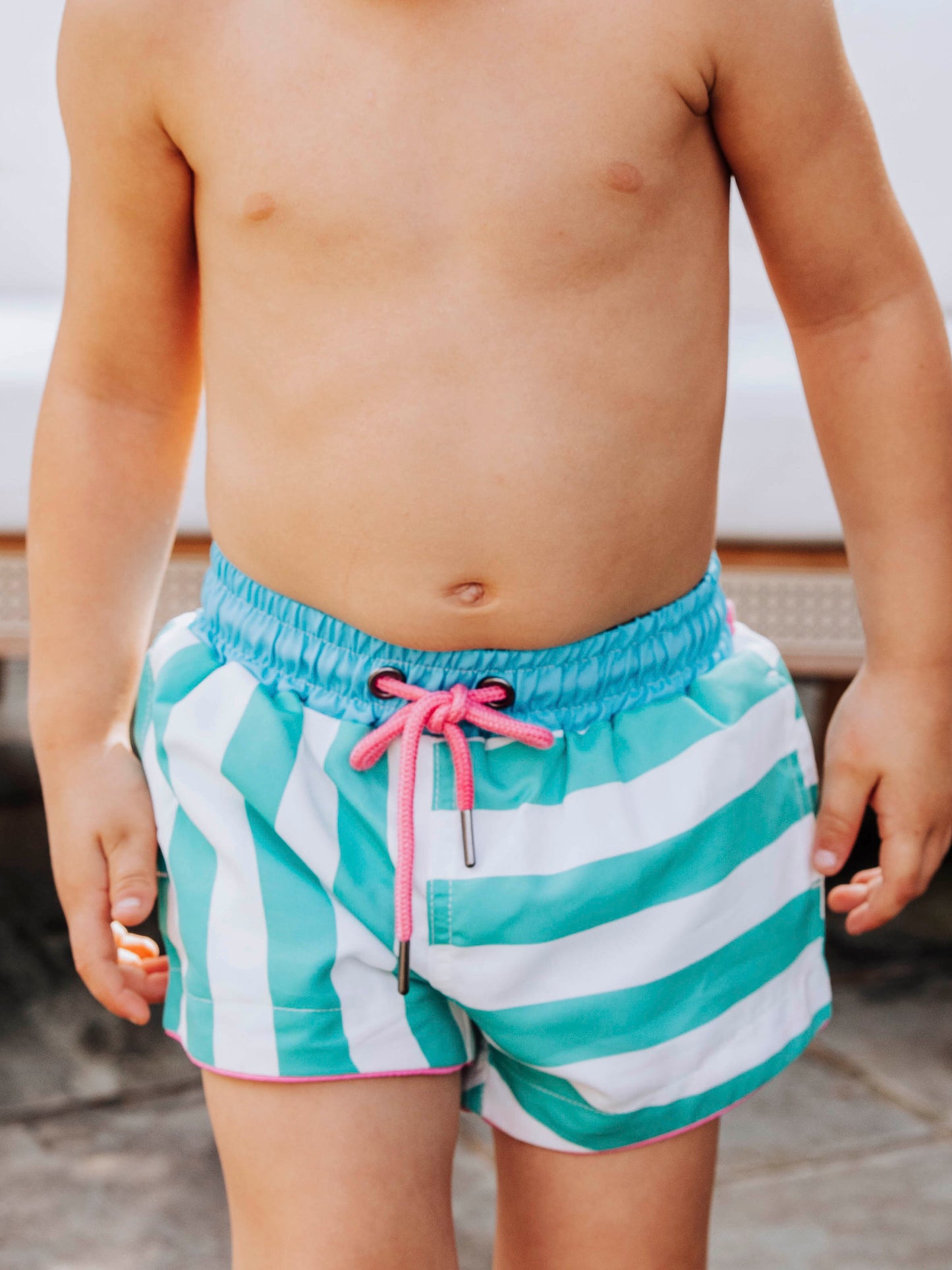 Boy's Swim Trunks - Sea Green Stripe