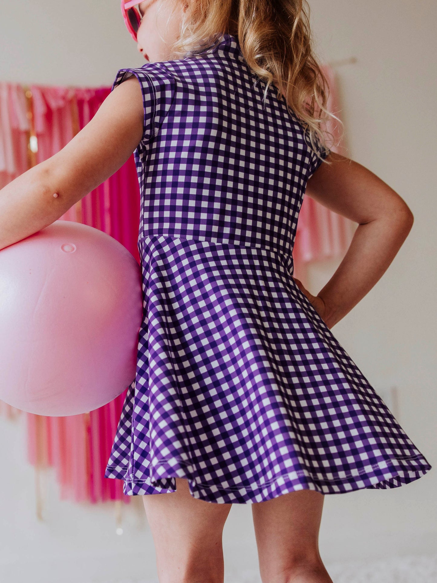 Active Zip Dress - Purple Gingham