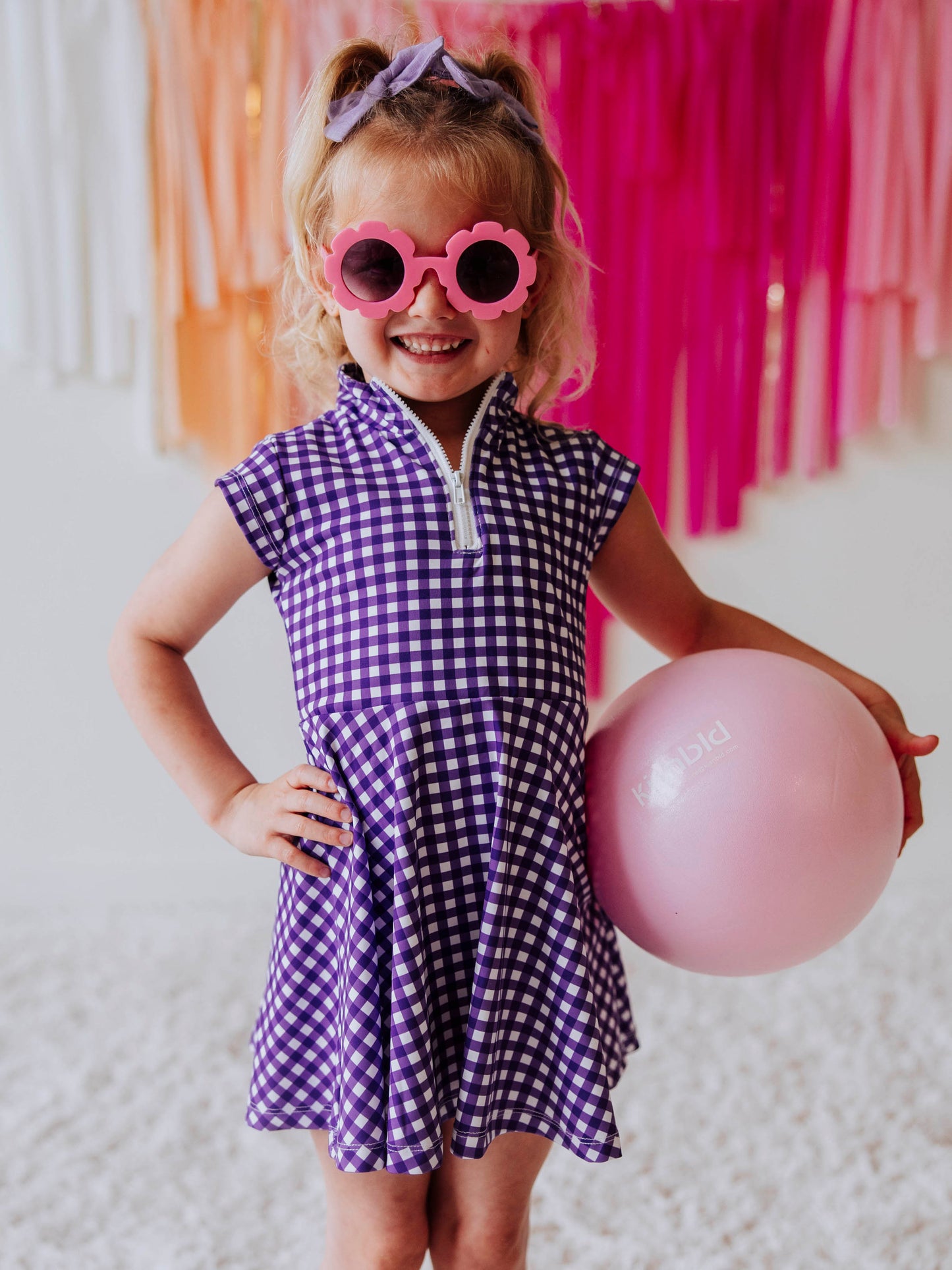 Active Zip Dress - Purple Gingham