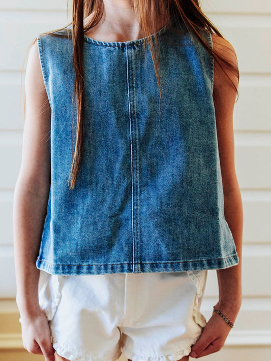 Ruffled Denim Tank - Vintage Wash