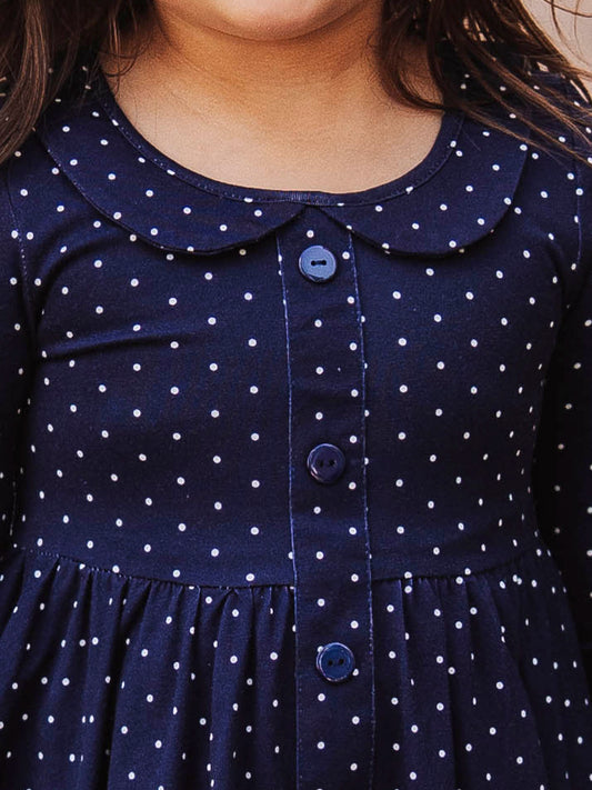 Prim Dress - Navy Dotty