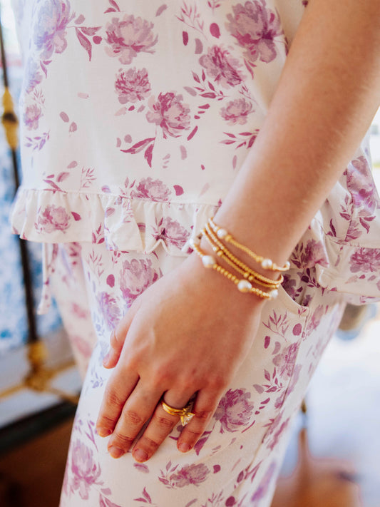 Women's Ruffled Pant Set - Falling Purple Petals