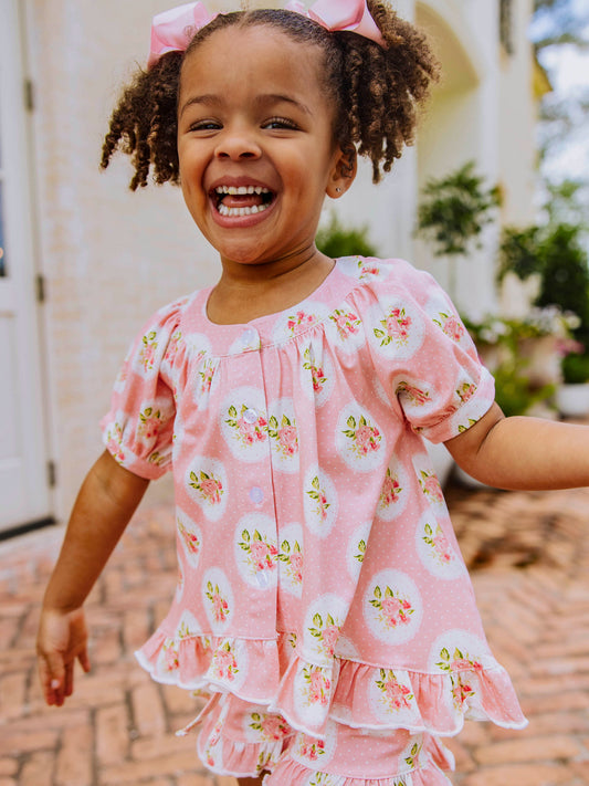 Flowy Ruffled Button Set - Kiwi Roses
