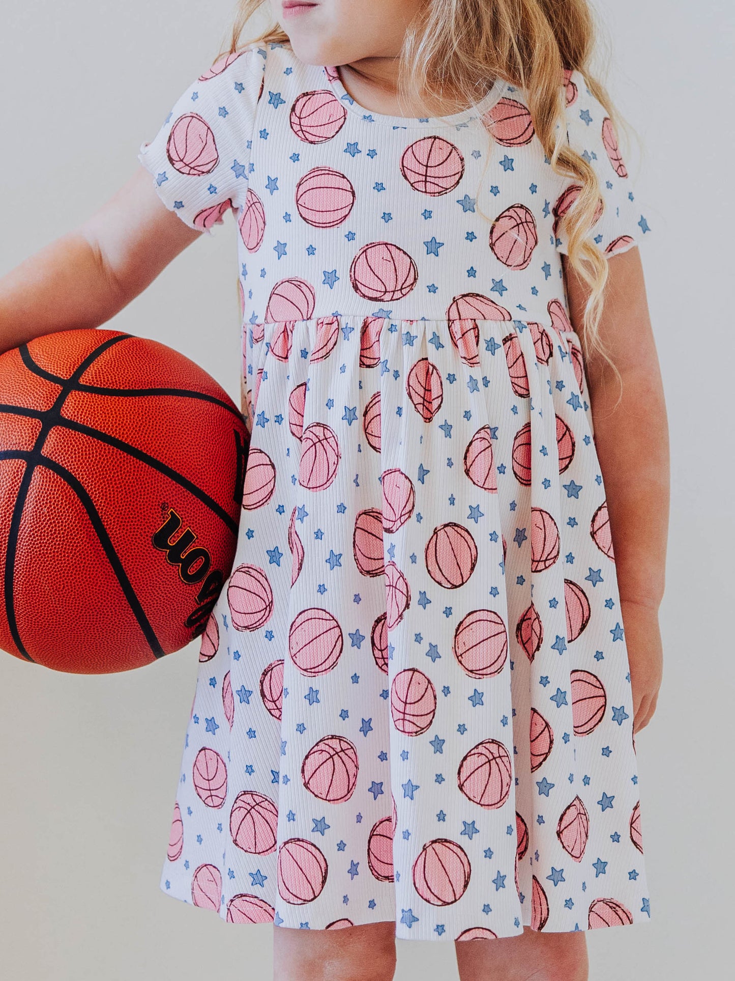 Ribbed Knit Dress - Pink Basketballs