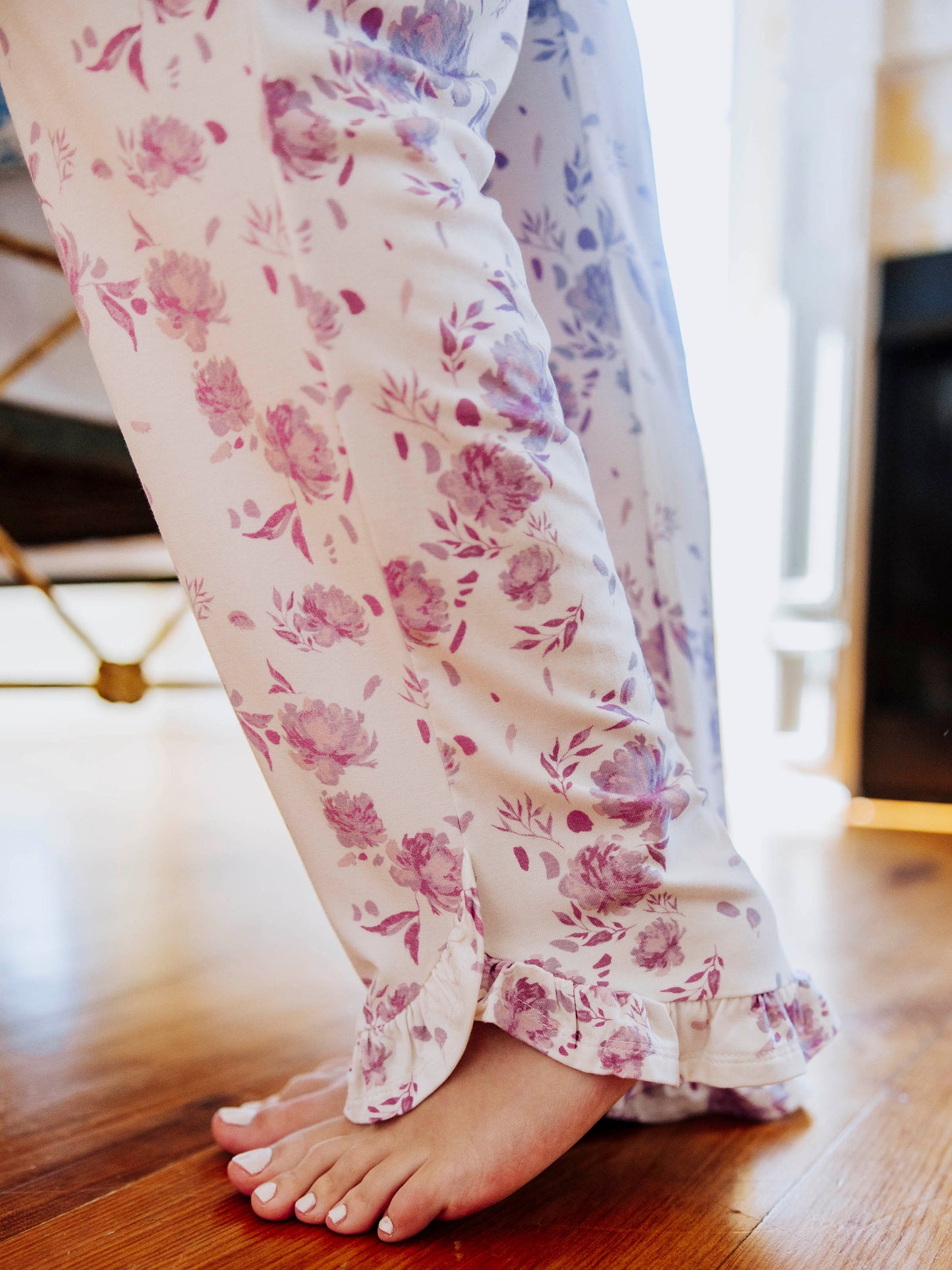 Women's Ruffled Pant Set - Falling Purple Petals