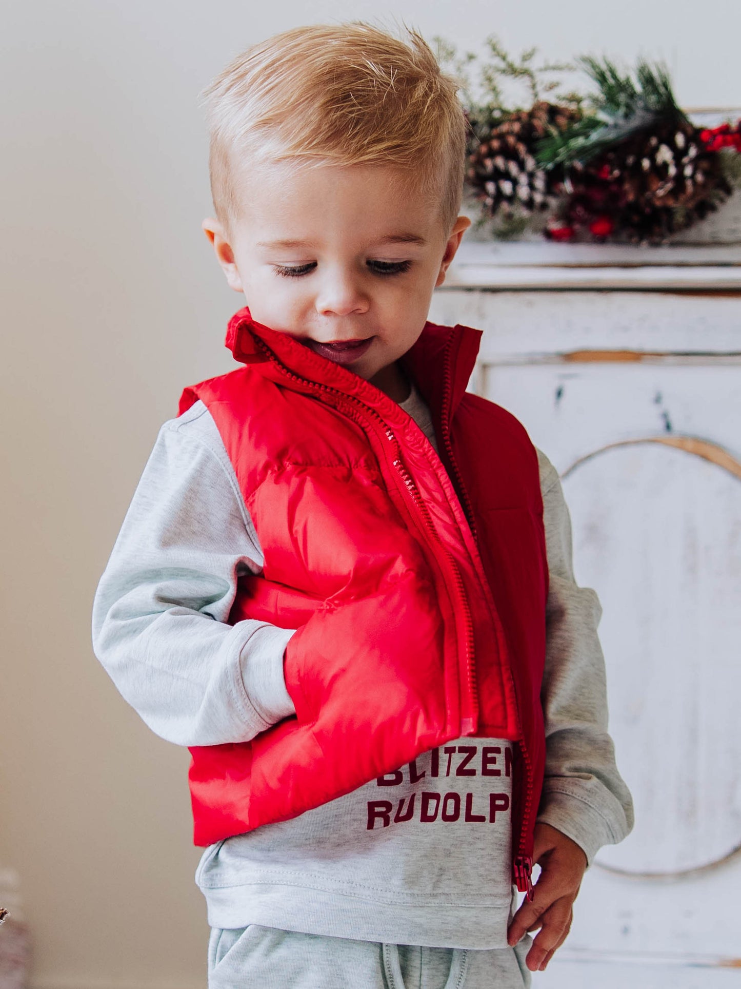 Cropped Puffer Vest - Deep Red