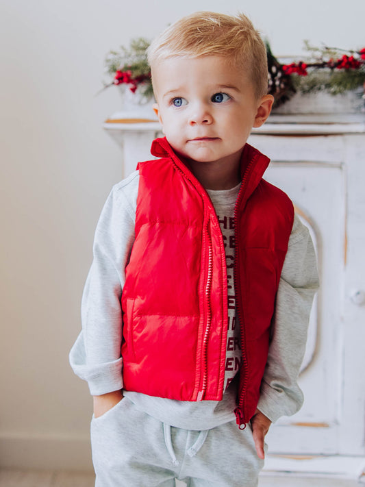 Cropped Puffer Vest - Deep Red