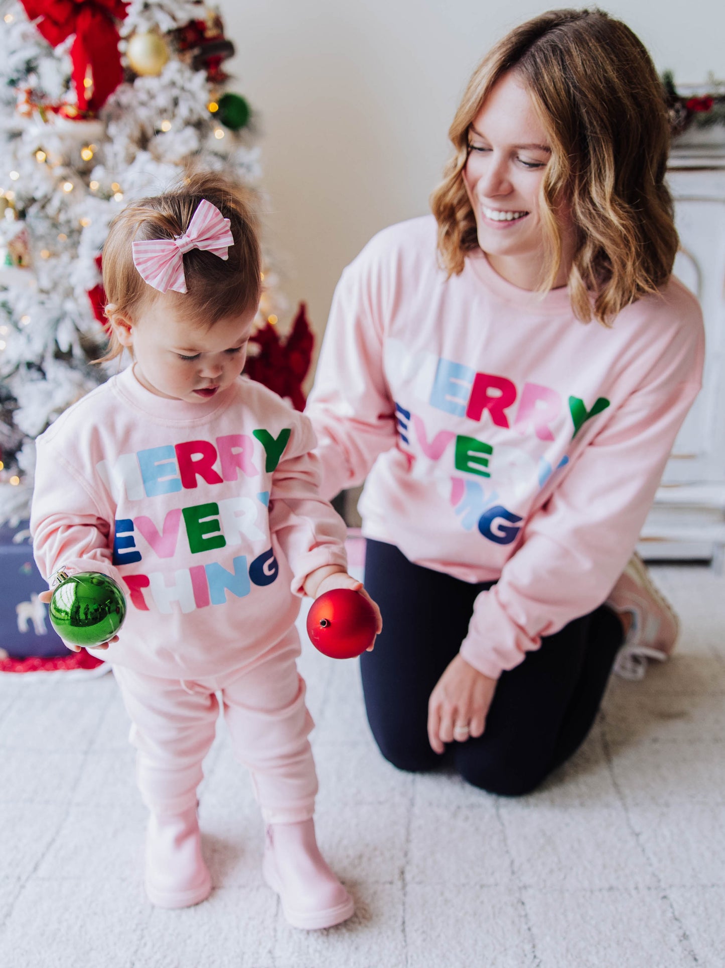 Warm Knit Sweatshirt - Merry Everything on Pink