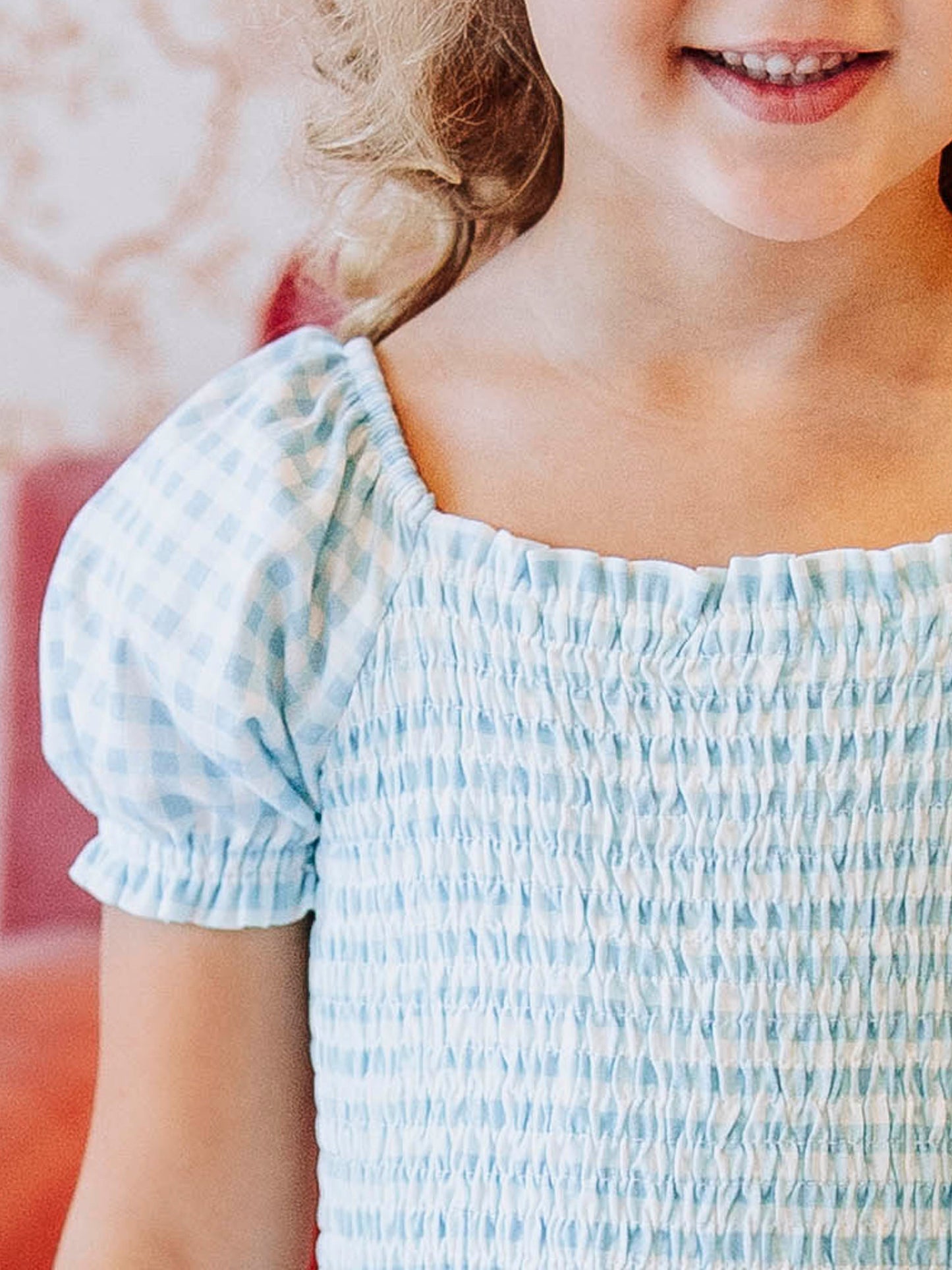 Smocked Romper - Blue Gingham
