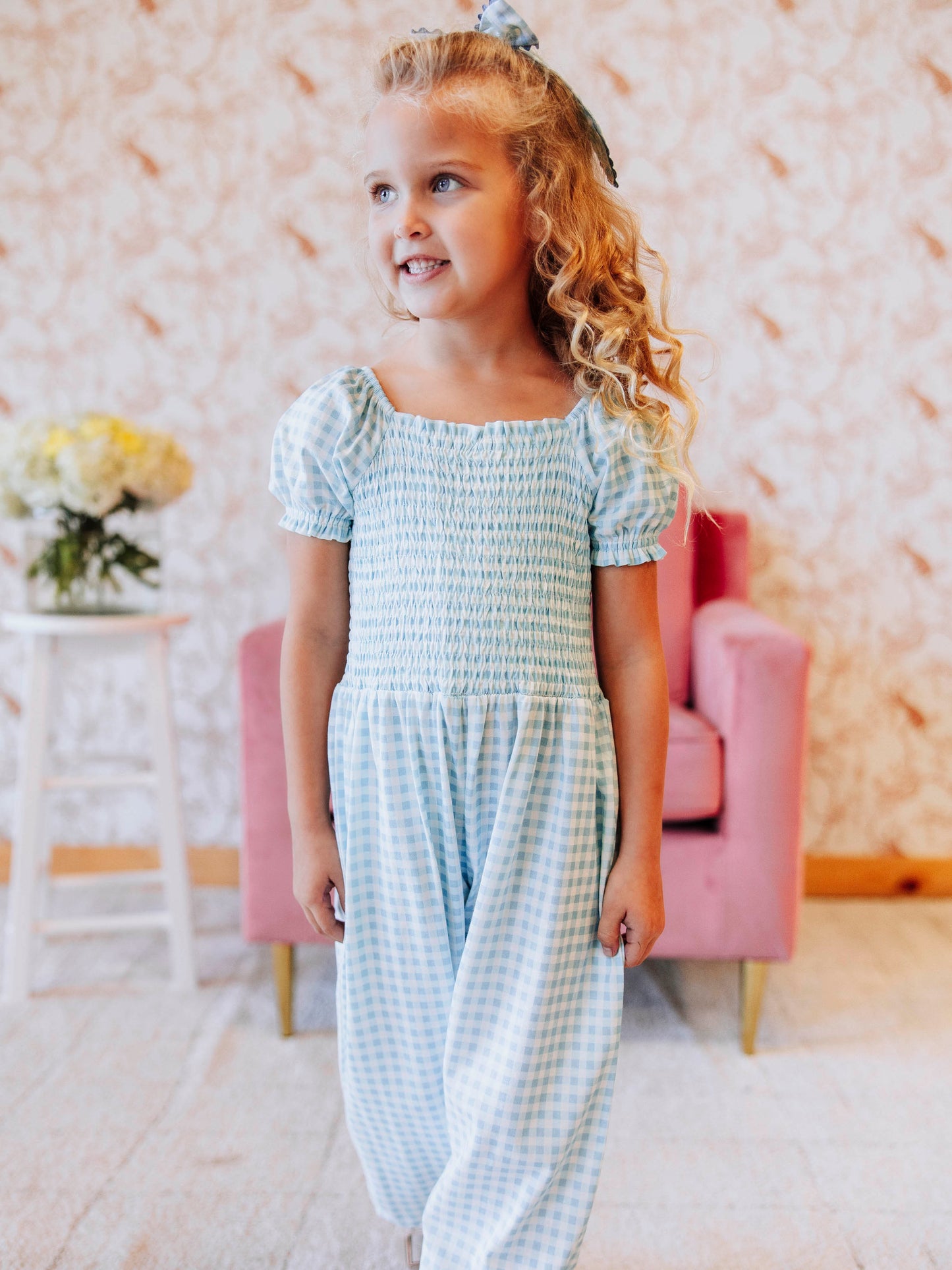 Smocked Romper - Blue Gingham