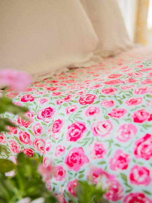 Sheet Set - Covered in Roses on Aqua