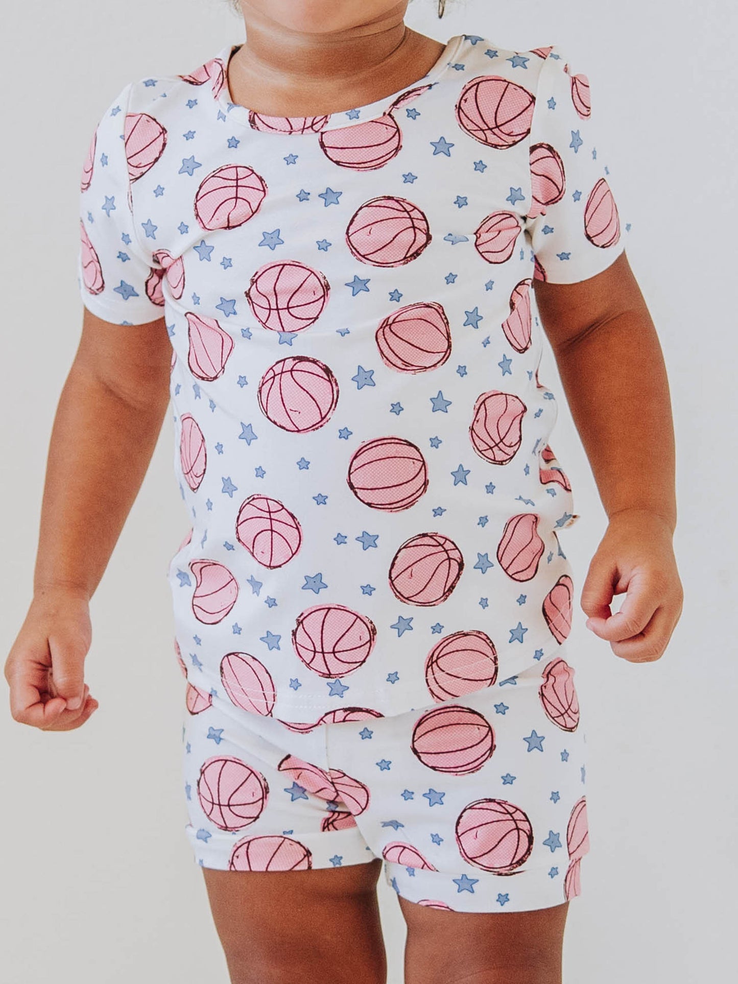 Cloud Fitted Short Set Pajamas - Pink Basketballs