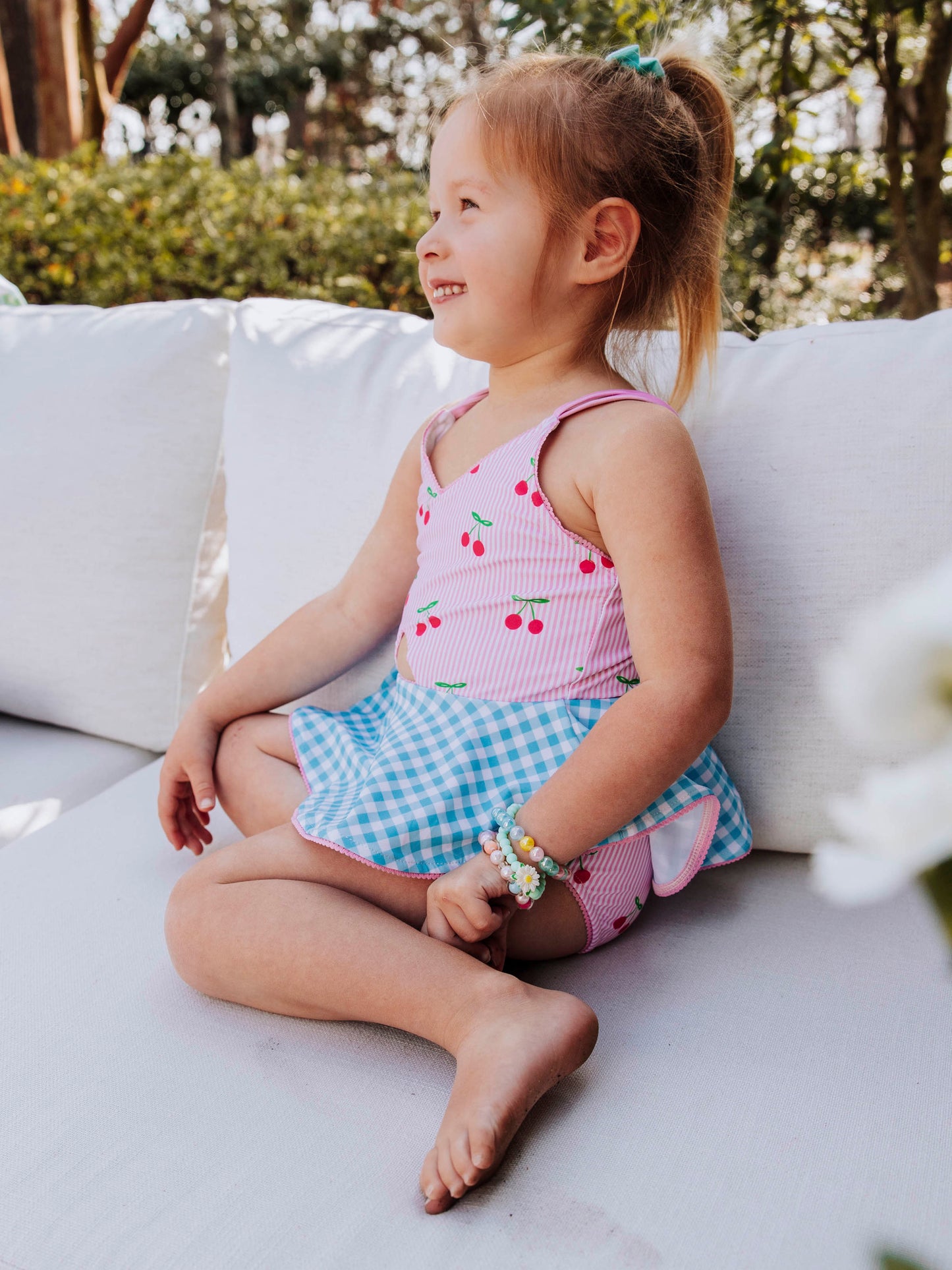 Morgan Skirted One Piece - Cherry Stripe