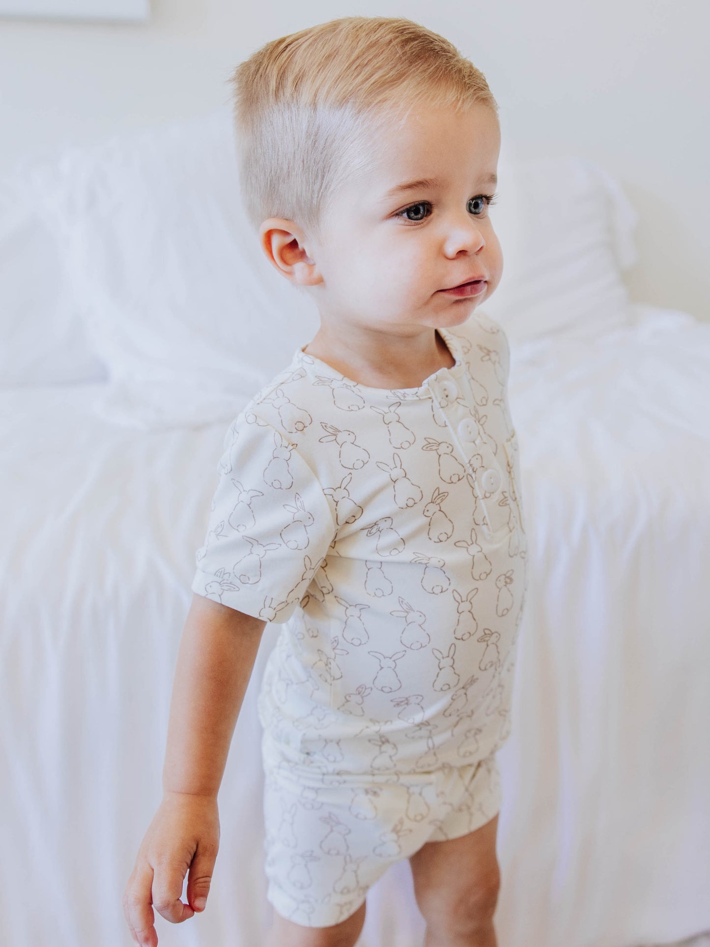 Cloud Short Set Pajamas - Ivory Bunnies