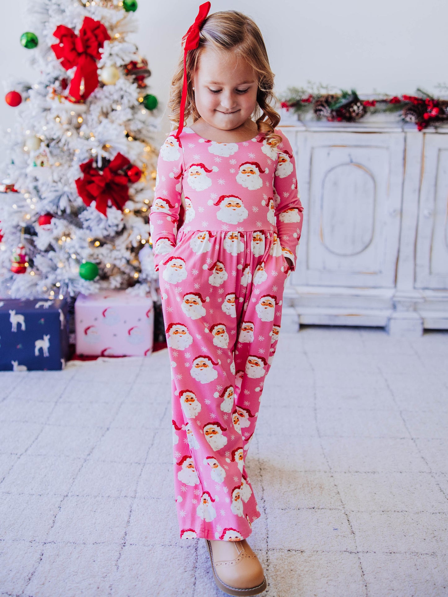 Leggy Romper - Jolly St Nick in Pink