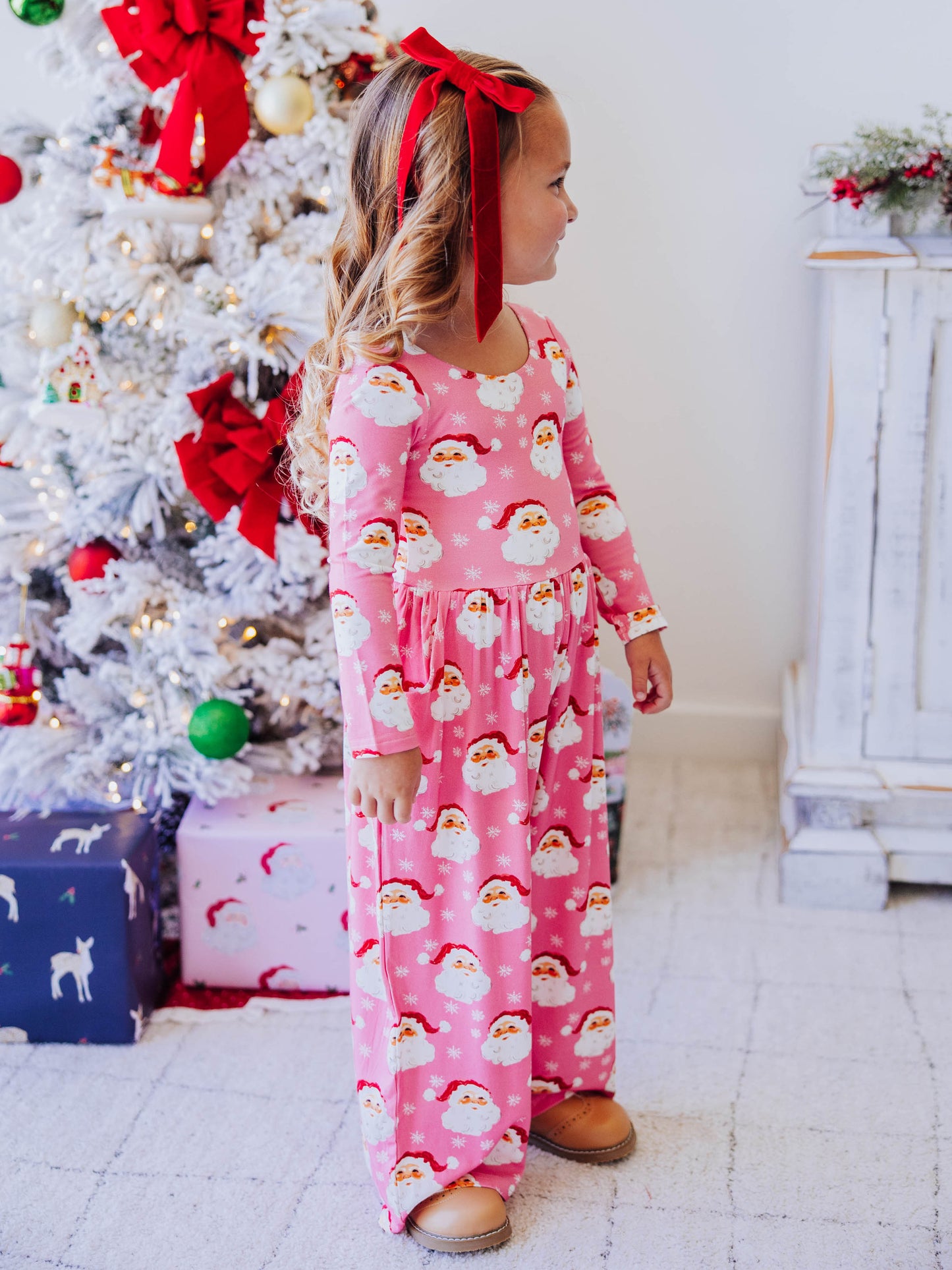 Leggy Romper - Jolly St Nick in Pink