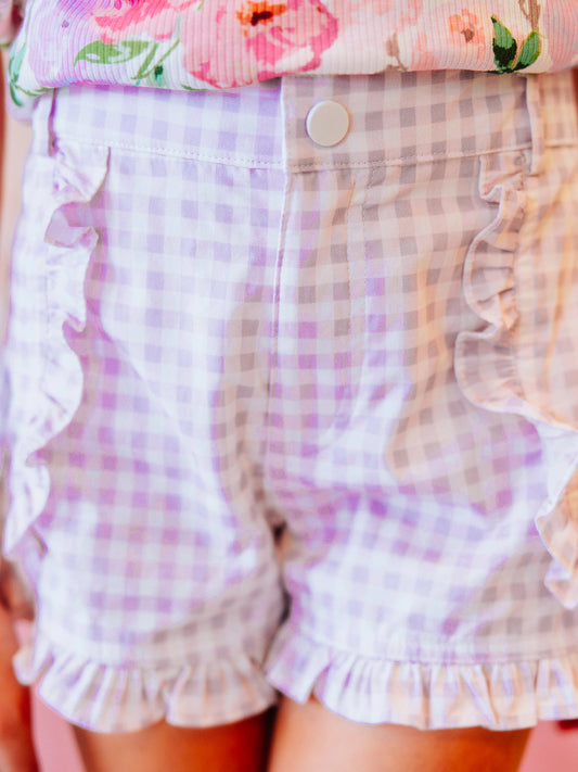 Ruffled Shorts - Purple Gingham