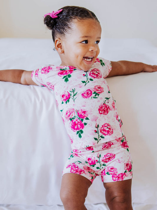 Cloud Fitted Short Set Pajamas - Raspberry Roses