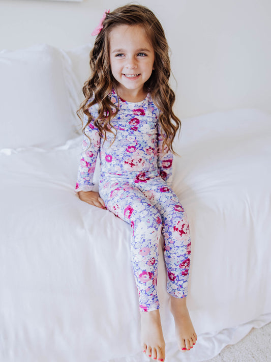 Cloud Fitted Ruffled Pajamas - Pastel Carnations