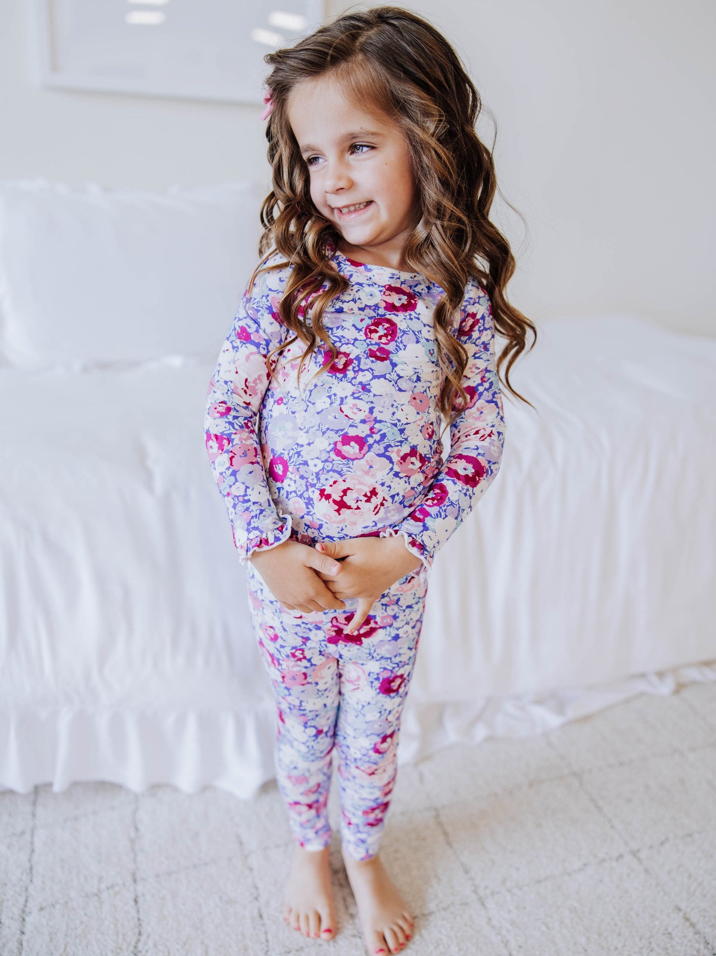 Cloud Fitted Ruffled Pajamas - Pastel Carnations