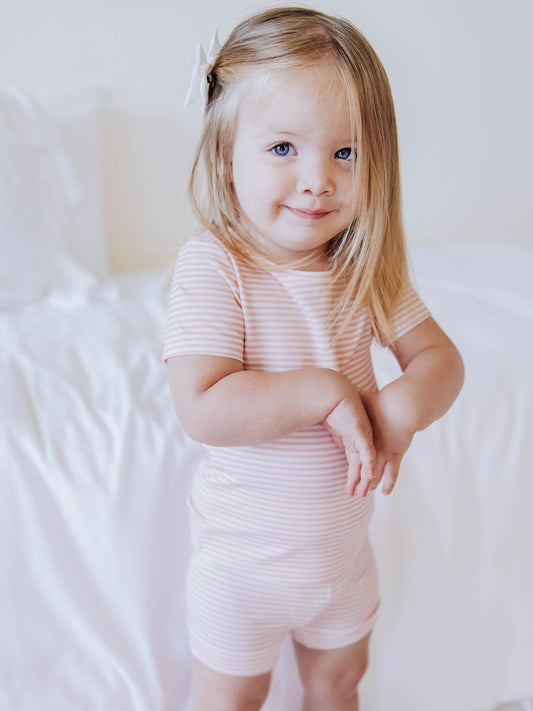 Cloud Fitted Short Set Pajamas - Little Pink Stripes