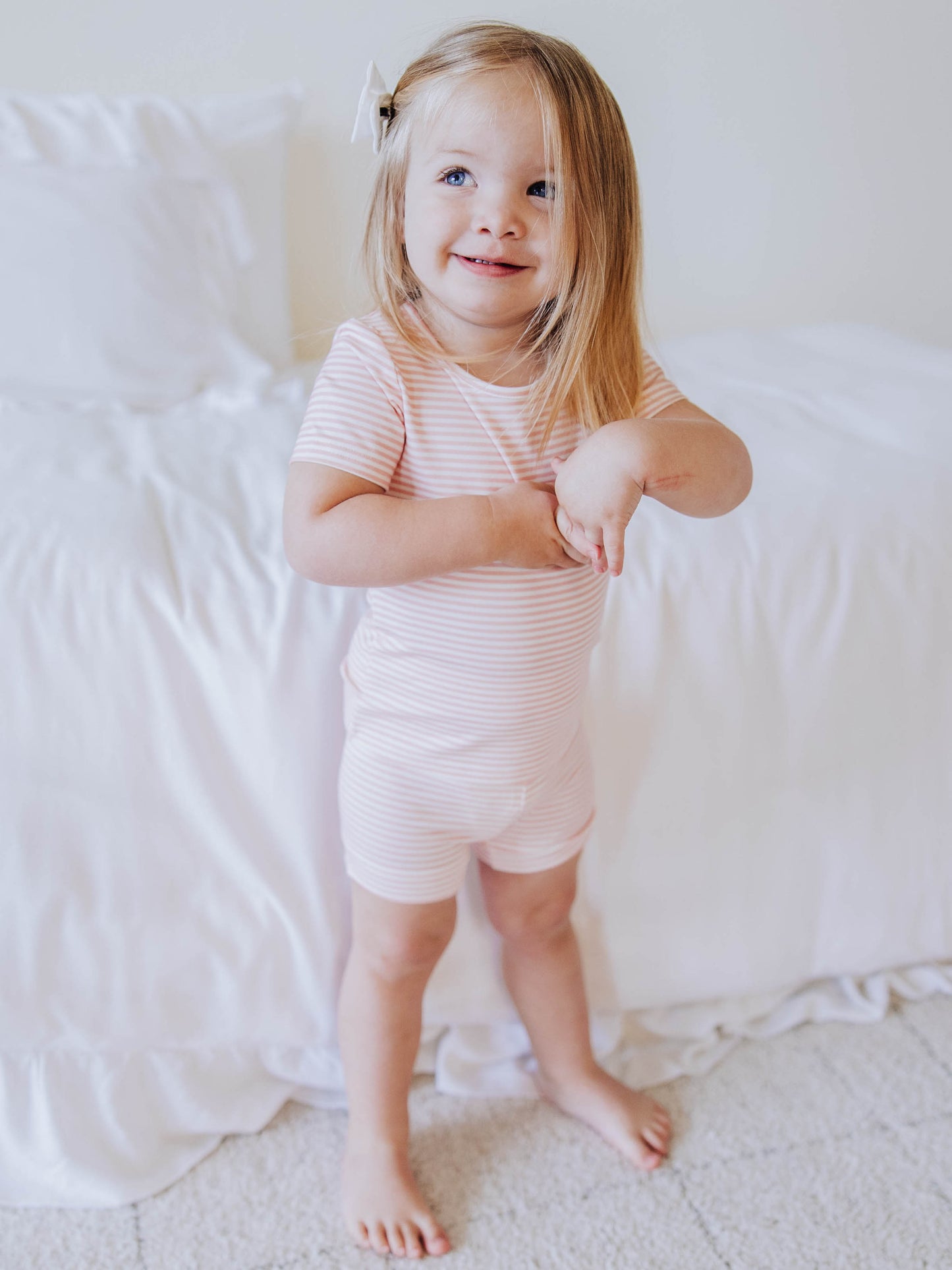 Cloud Fitted Short Set Pajamas - Little Pink Stripes