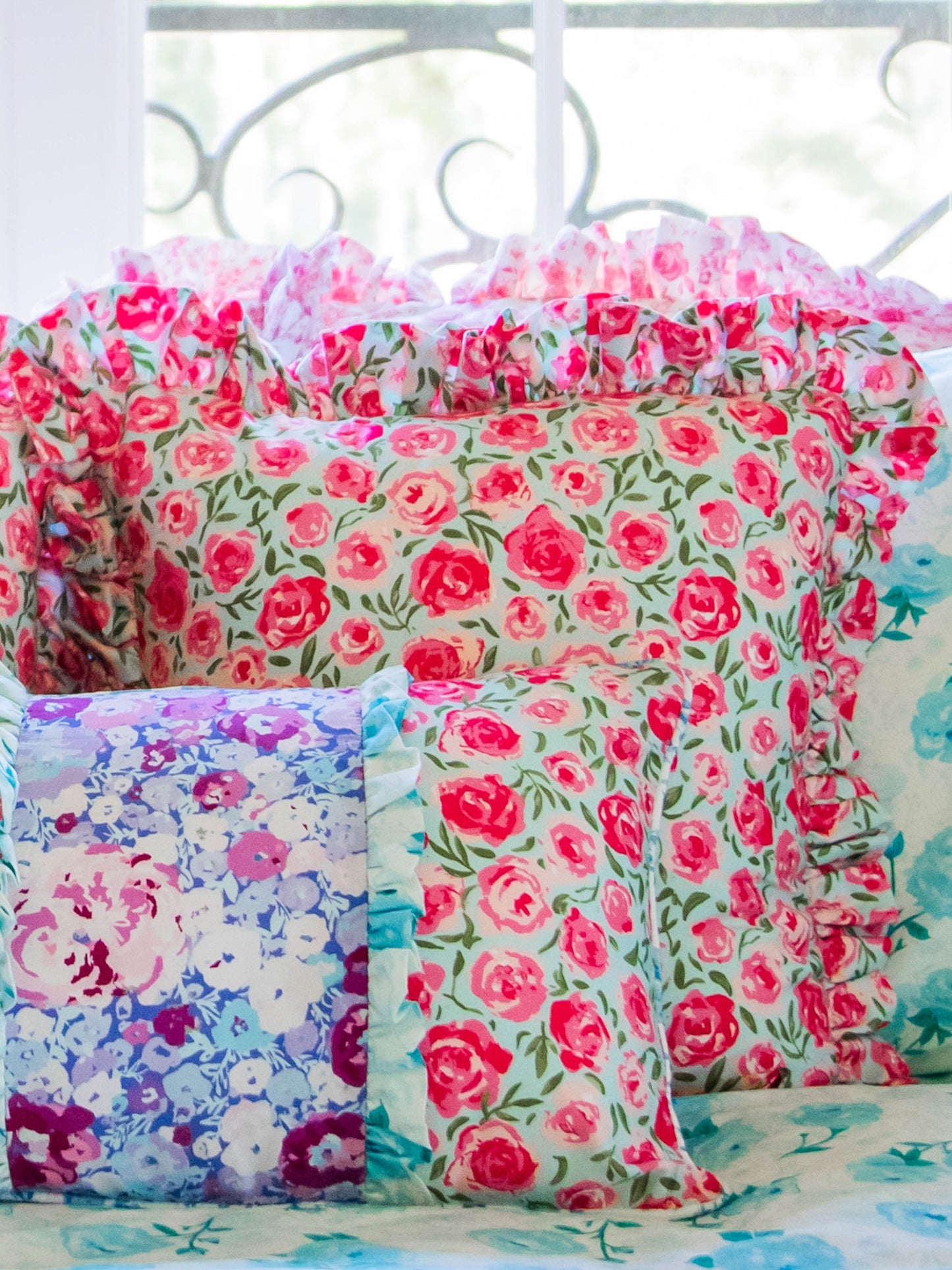 16 x 16 Pillow Cover - Covered in Roses on Aqua