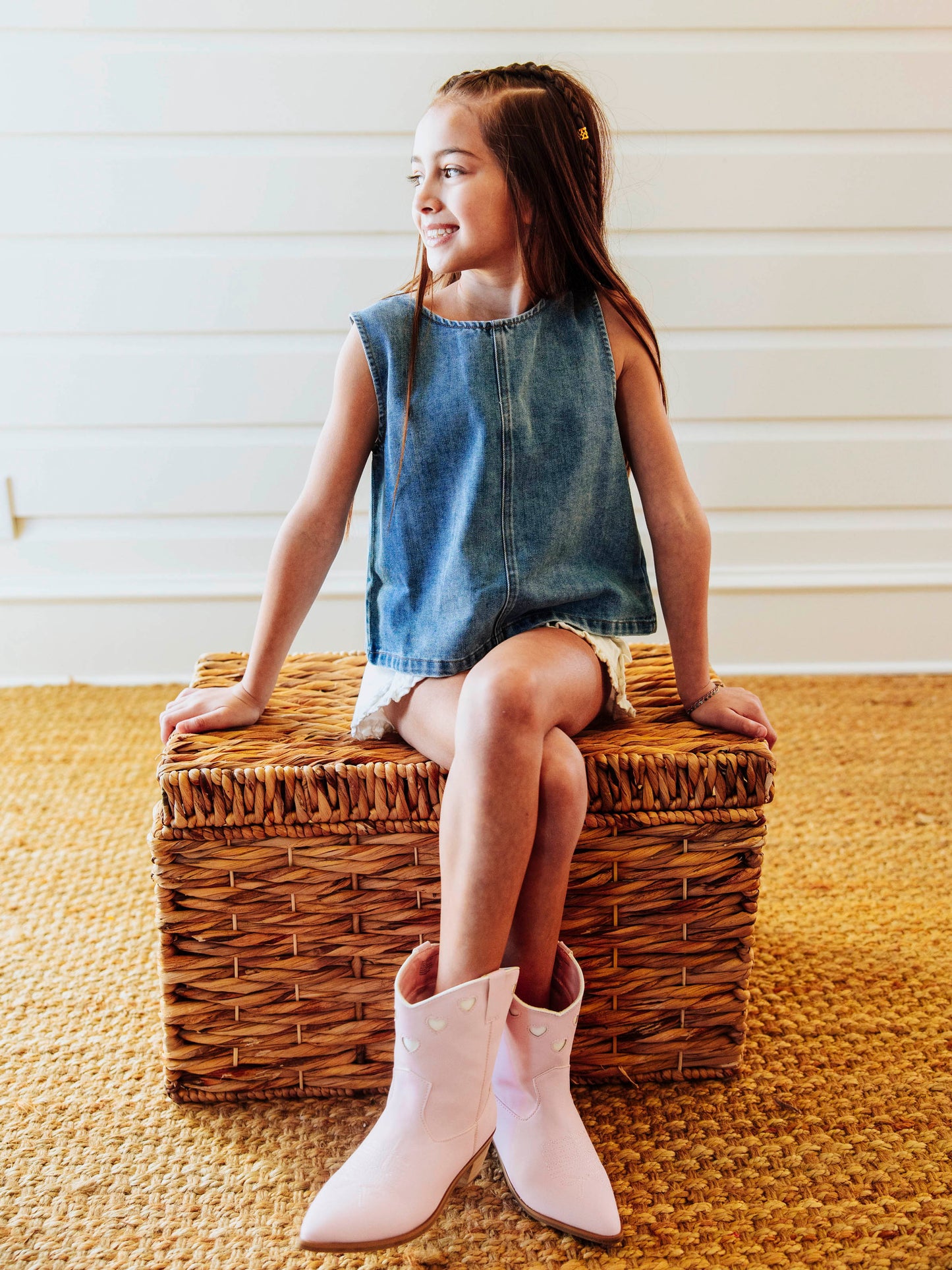 Ruffled Denim Tank - Vintage Wash