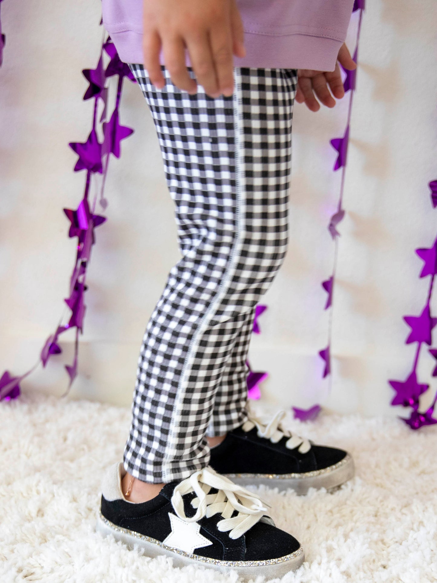 Fitted Ribbed Leggings - Black Check