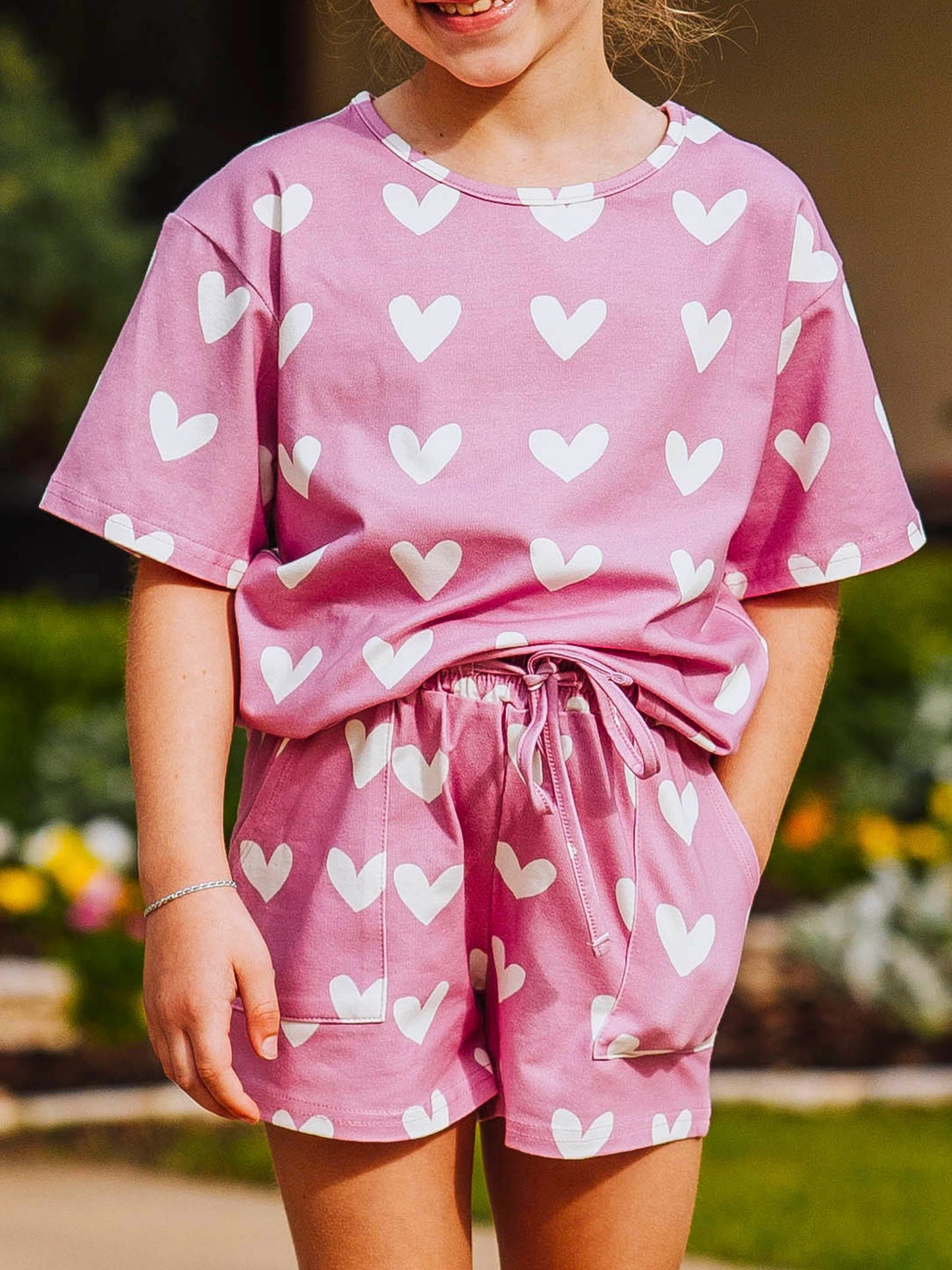 Relaxed Short Set - Lavender Hearts
