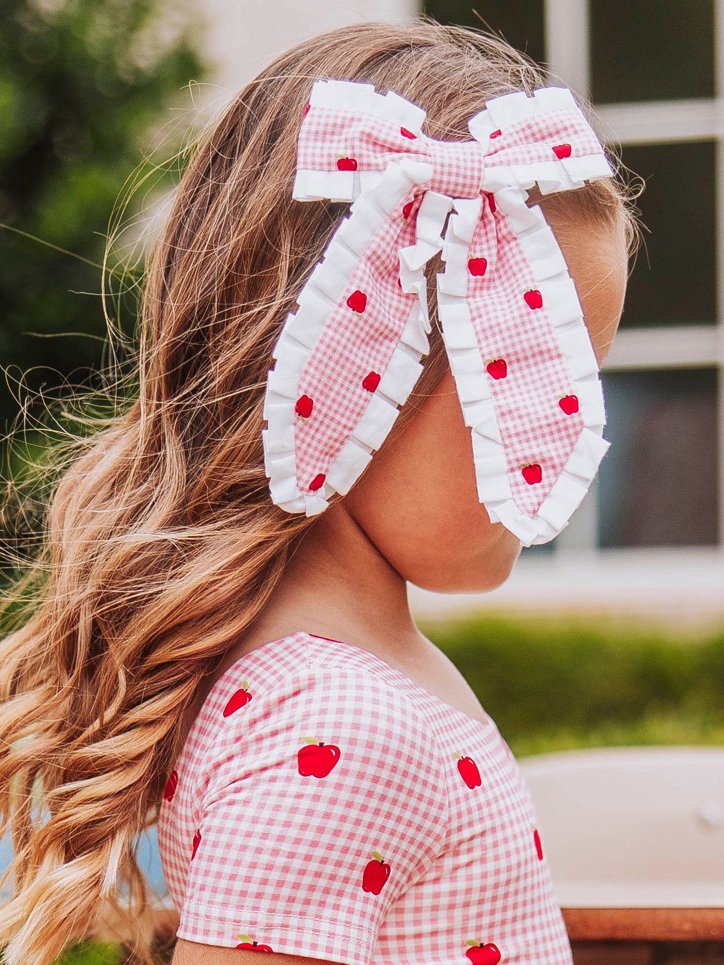 Small Long Tail Bow - Apple Gingham Pink