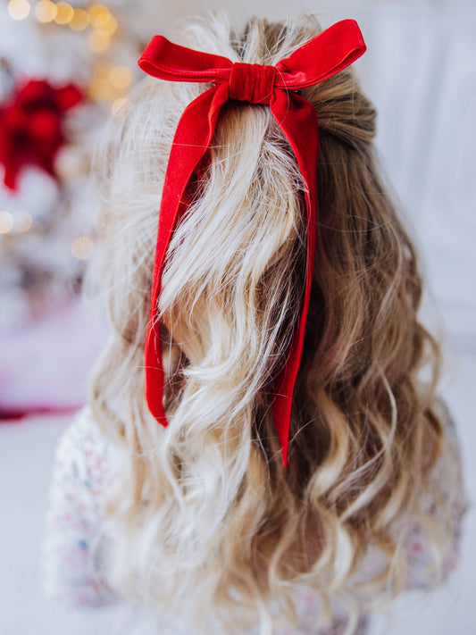 Long Tail Velvet Bow - Red