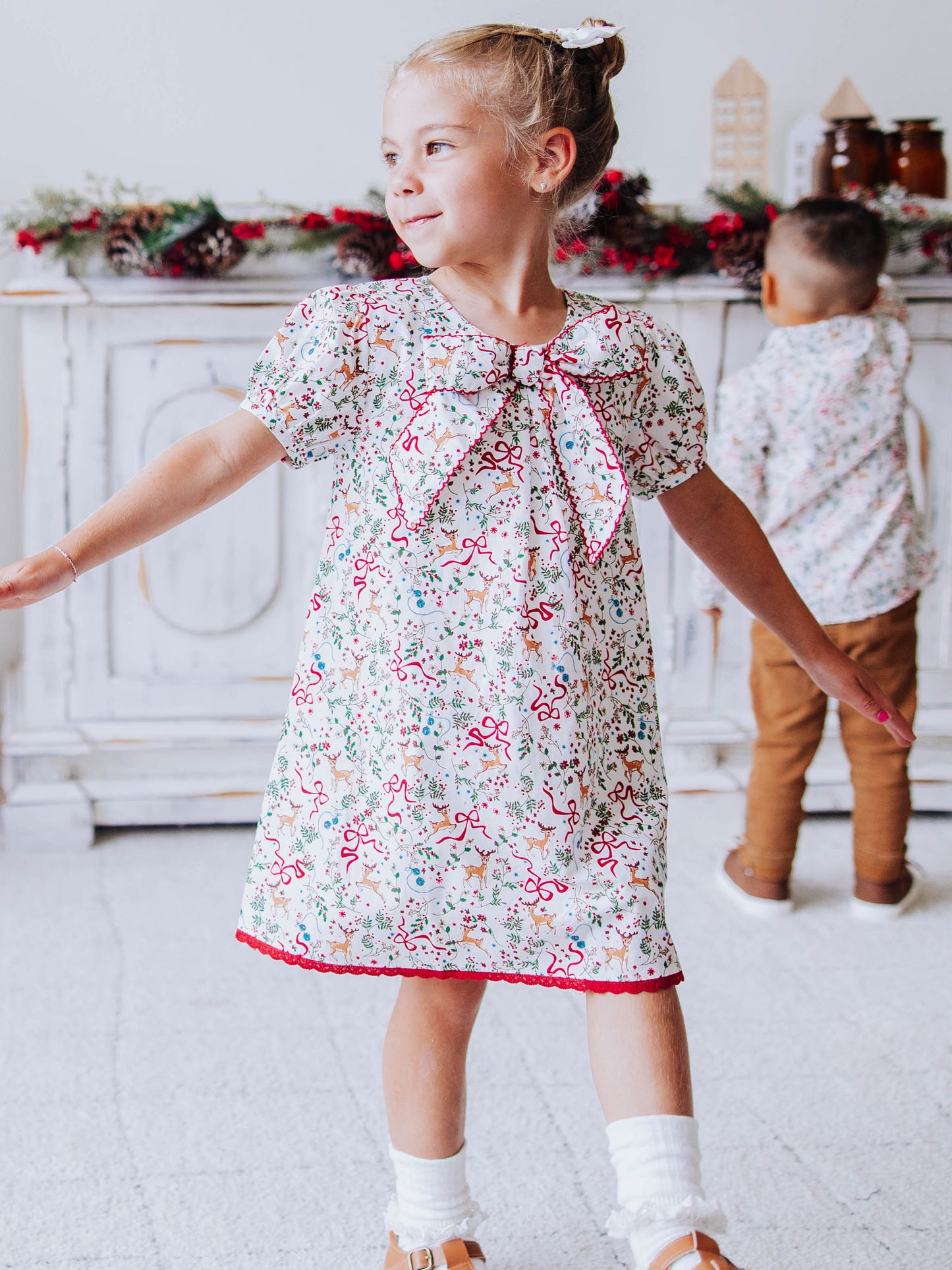 Priscilla Dress - Holly Jolly Reindeer