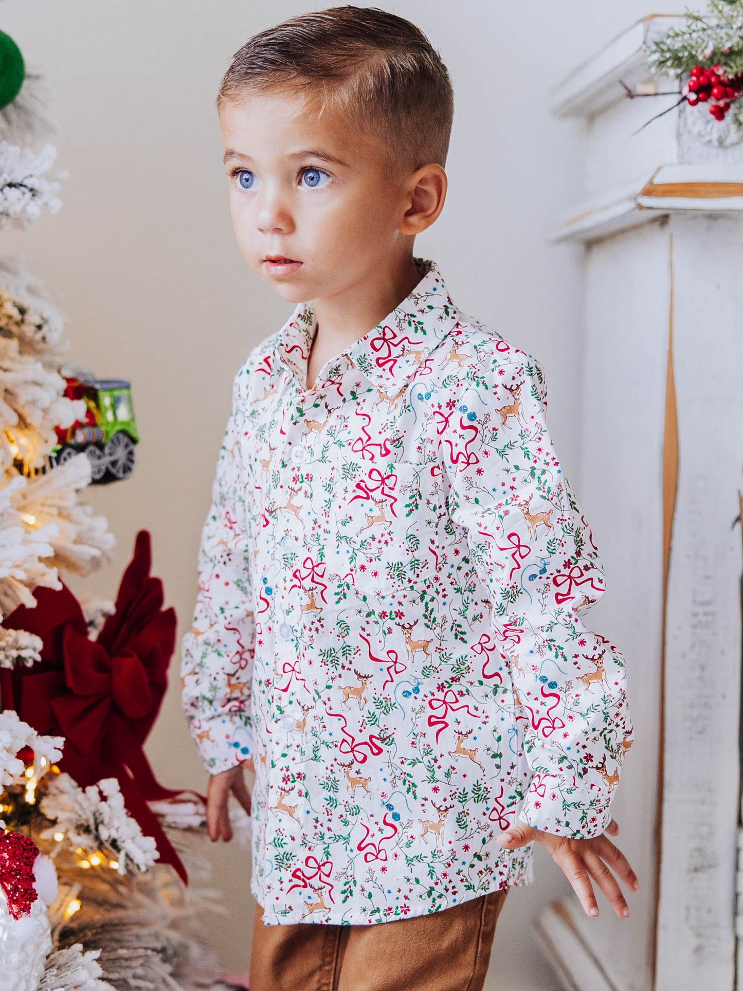 Button Up Shirt - Holly Jolly Reindeer