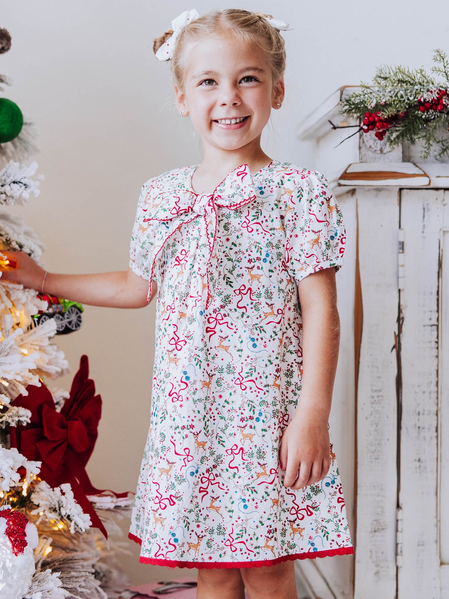 Priscilla Dress - Holly Jolly Reindeer