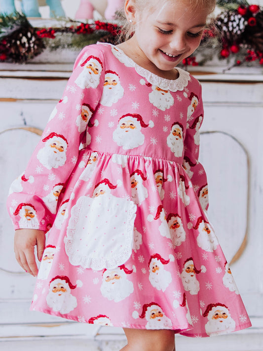 Ruffled Pocket Tunic Set - Jolly St Nick in Pink