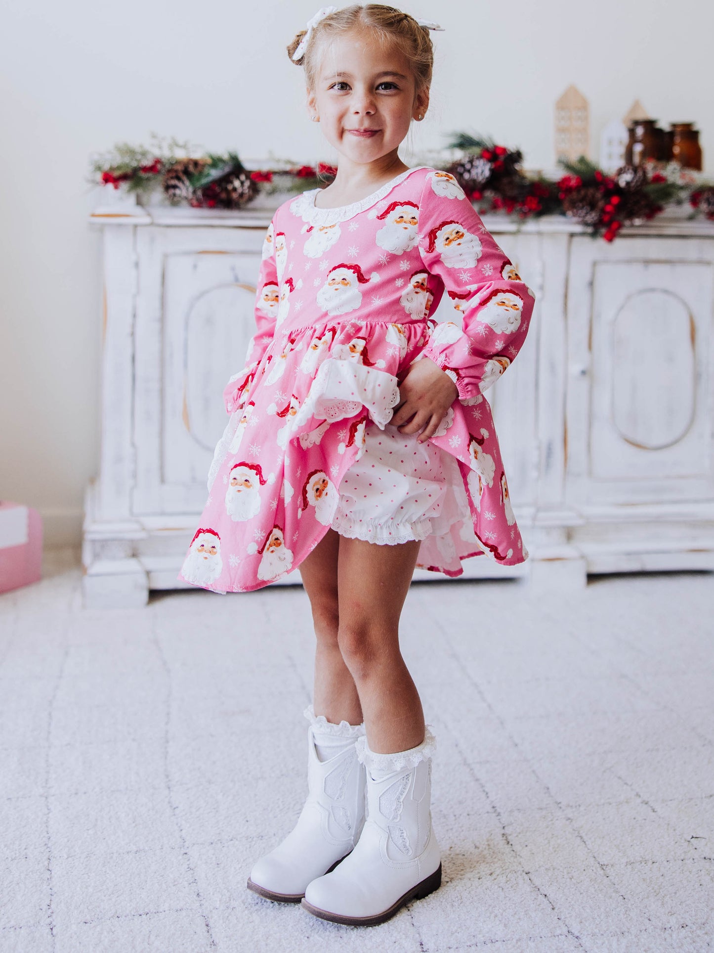 Ruffled Pocket Tunic Set - Jolly St Nick in Pink