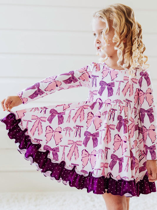 Flair Dress - Purple Bows