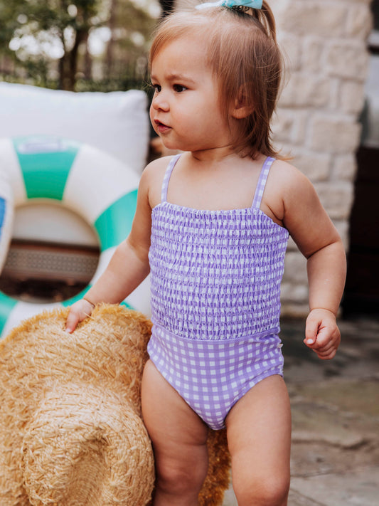 Smocked One Piece - Lavender Gingham