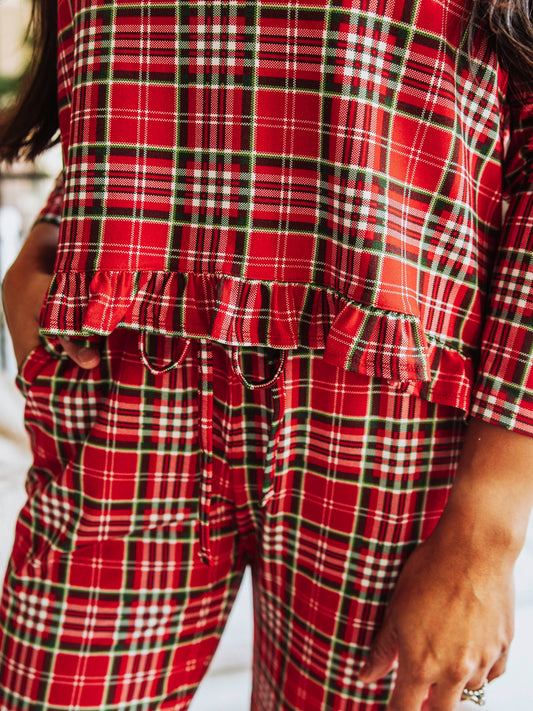 Women's Ruffled Pant Set - Merry Plaid