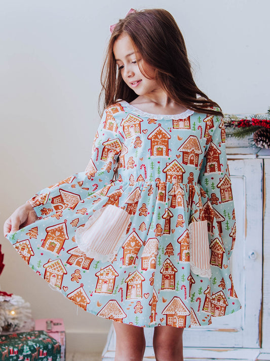 Ruffled Pocket Tunic Set - Gingerbread Town