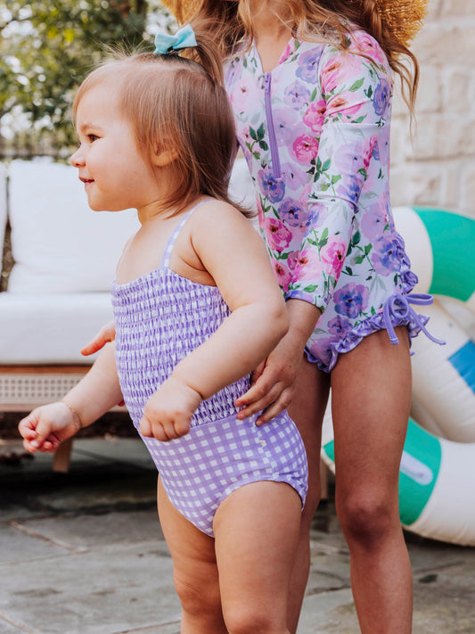 Smocked One Piece - Lavender Gingham