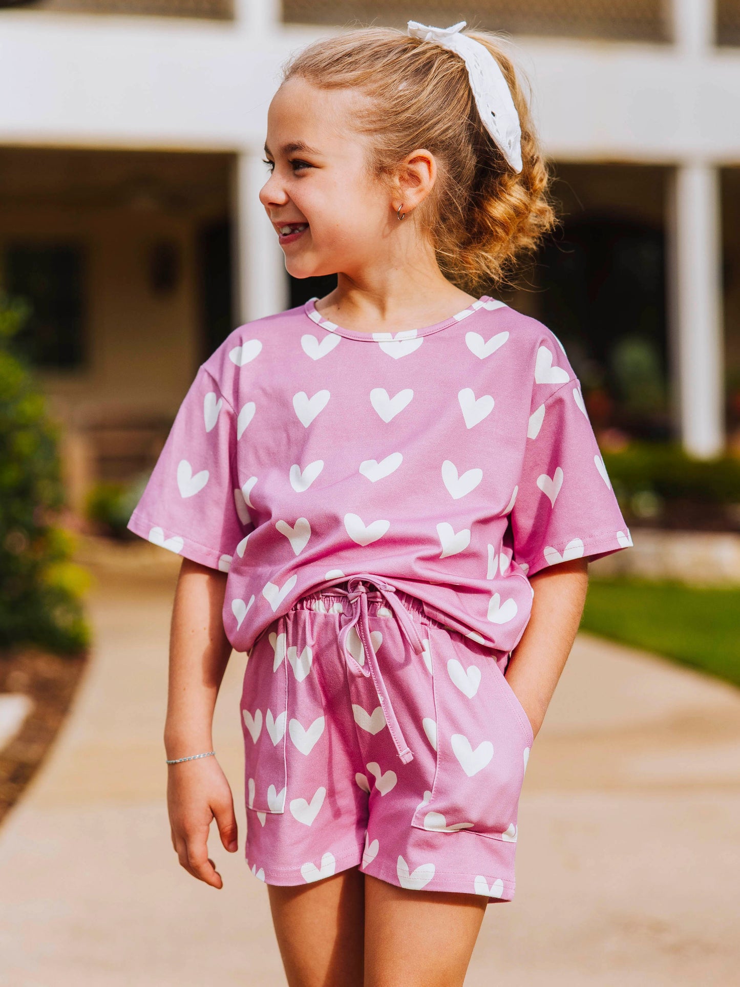 Relaxed Short Set - Lavender Hearts