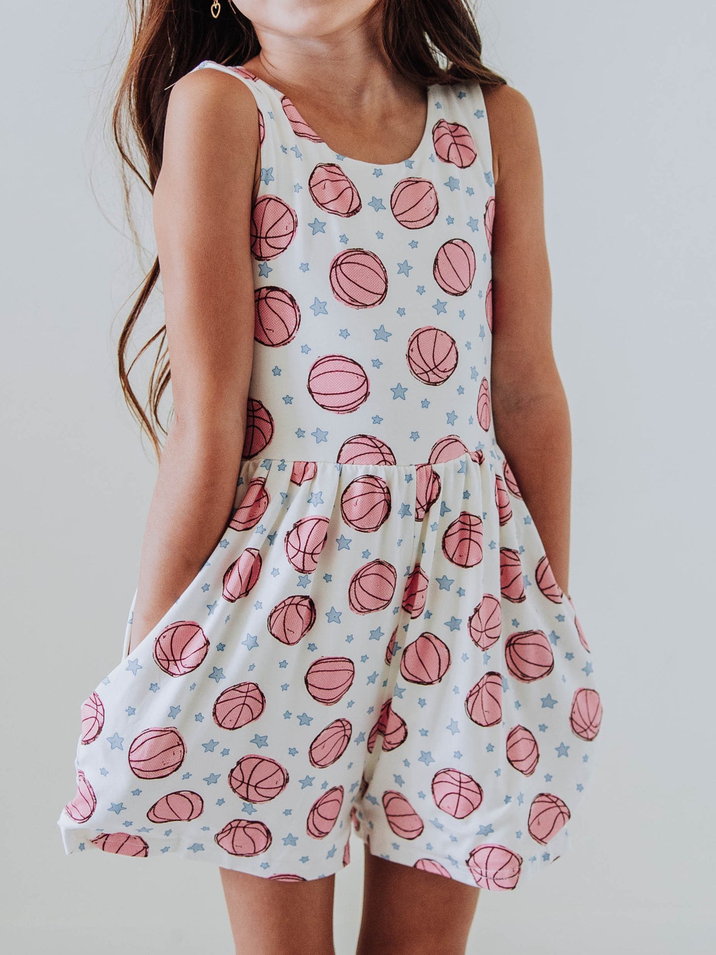 Short Leggy Romper - Pink Basketballs