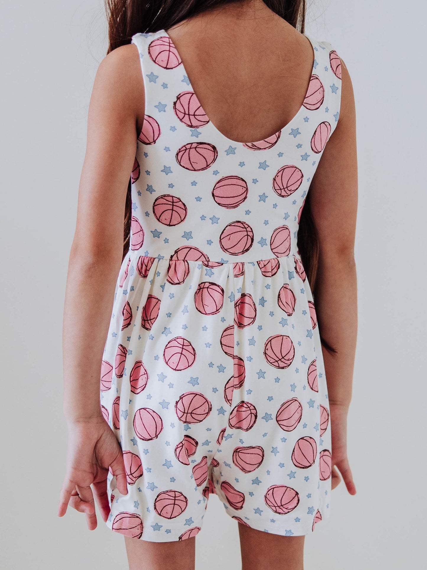 Short Leggy Romper - Pink Basketballs