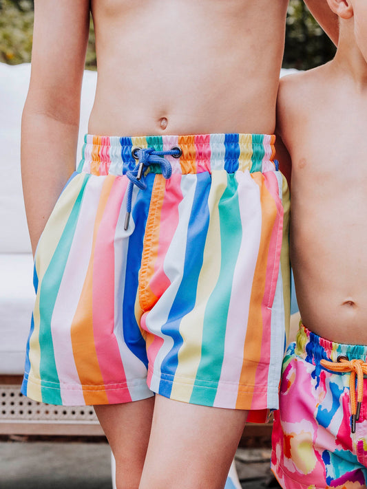 Boy's Swim Trunks - Rainbow Stripes