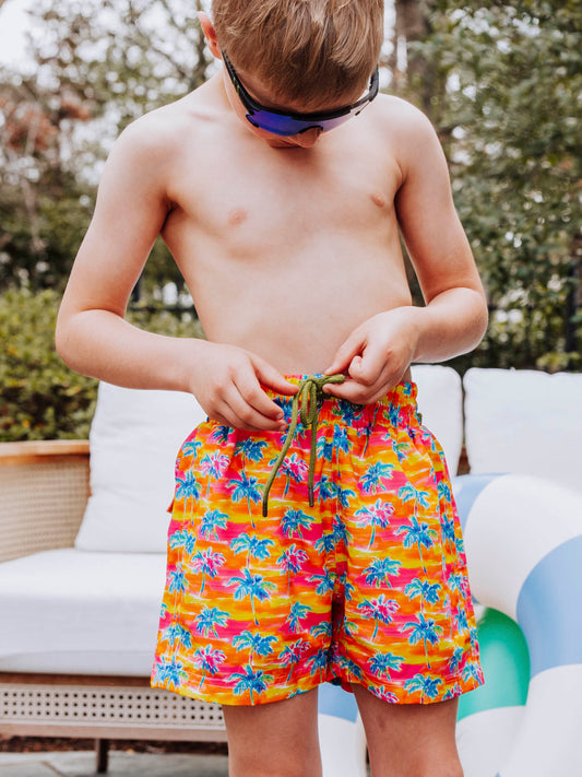 Boy's Swim Trunks - Electric Palms