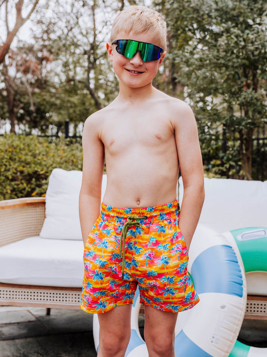 Boy's Swim Trunks - Electric Palms